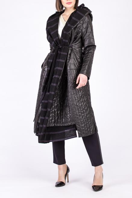 Комбинированное пальто с глубоким капюшоном