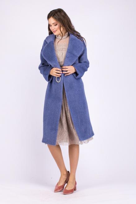 Пальто цвета синий ирис из шерсти и ангоры